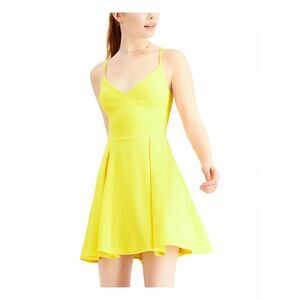 B DARLIN Womens Yellow Spaghetti Strap Short Party Fit + Flare Dress Juniors 3\4